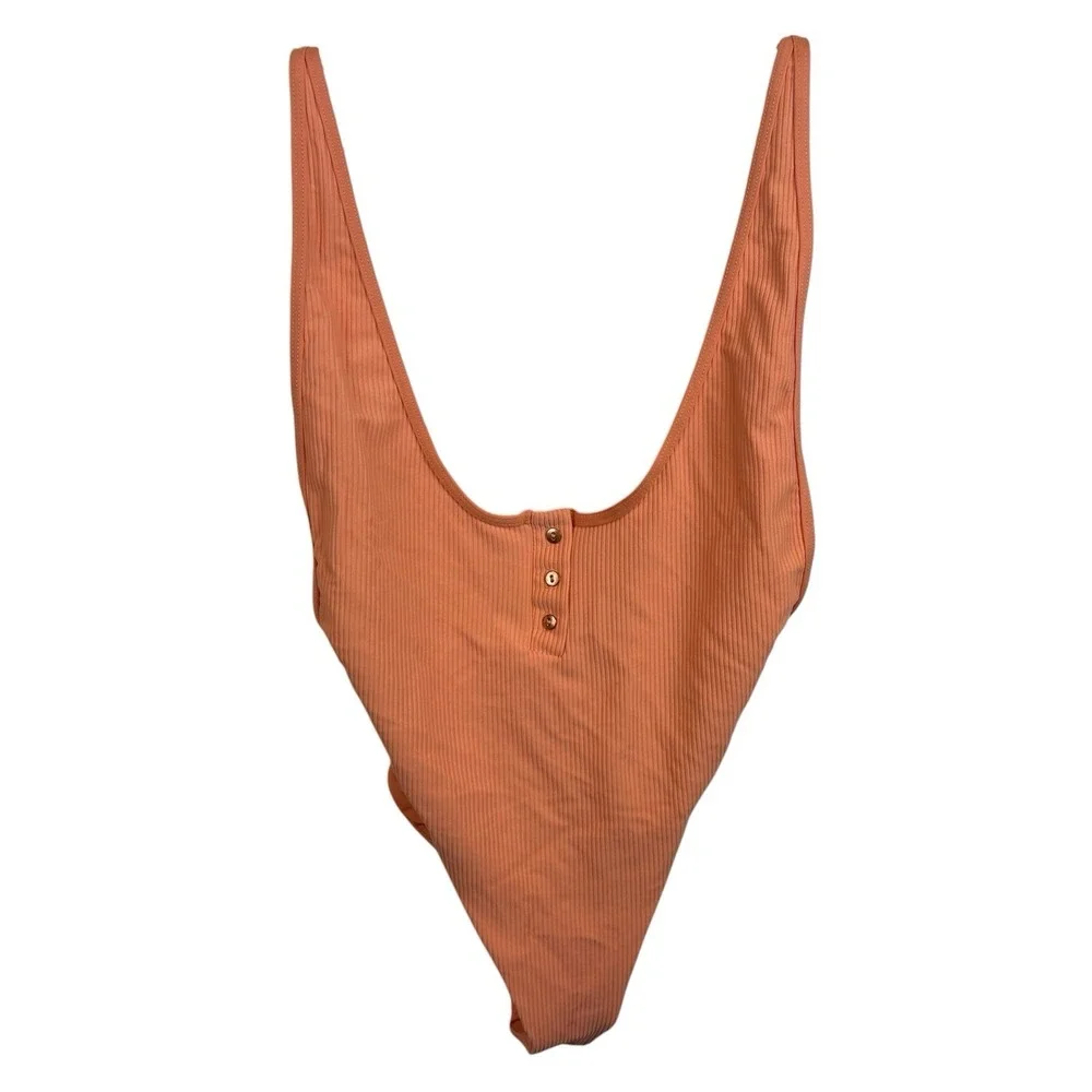 Frankie's Bikinis Orange Ribbed One Piece Swimsuit  Size M Cheeky‎ High Cut